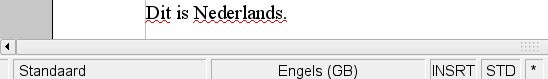 De statusbalk laat zien dat de voor de alinea ingestelde taal niet de juiste is.