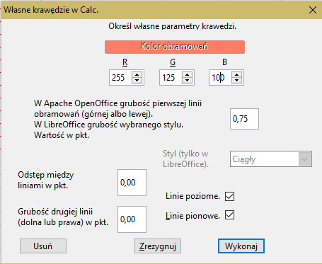 Okno otwarte dla Apache OpenOffice. Opcje LibreOffice są niedostępne.